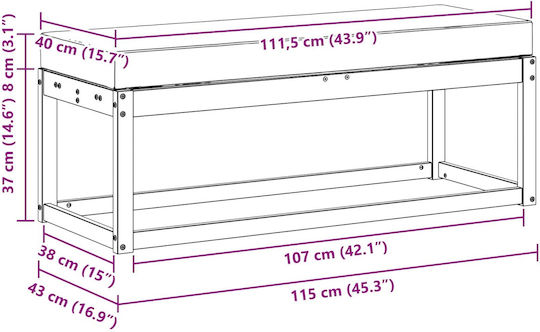 Dining Bench with Wooden Surface Light Grey 115x43x37cm