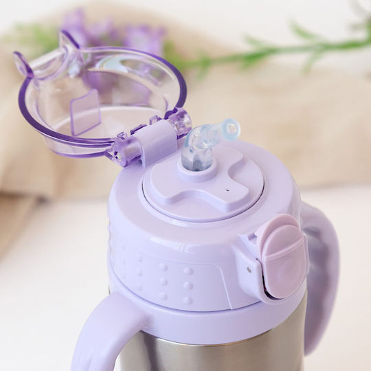 Kiokids Kids Water Bottle Thermos Stainless Steel with Straw Lilac 280ml