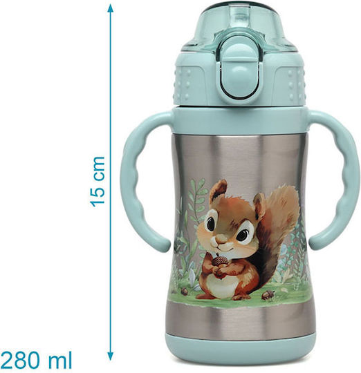 Kiokids Kiokids Kids Water Bottle Thermos Stainless Steel with Straw Green 280ml