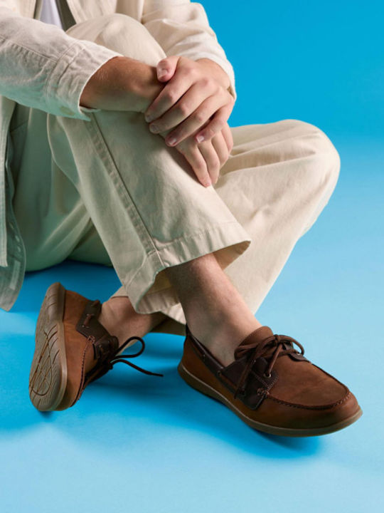 Flexway Leather Men's Boat Shoes in Brown Colour