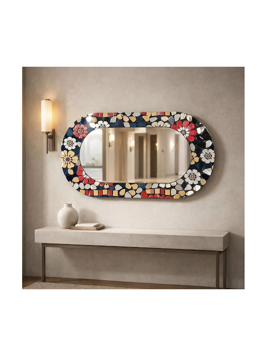 Oval Mehrfarbiger Wandspiegel Mit Buntem Mosaik Glas Rahmen (55x99cm)