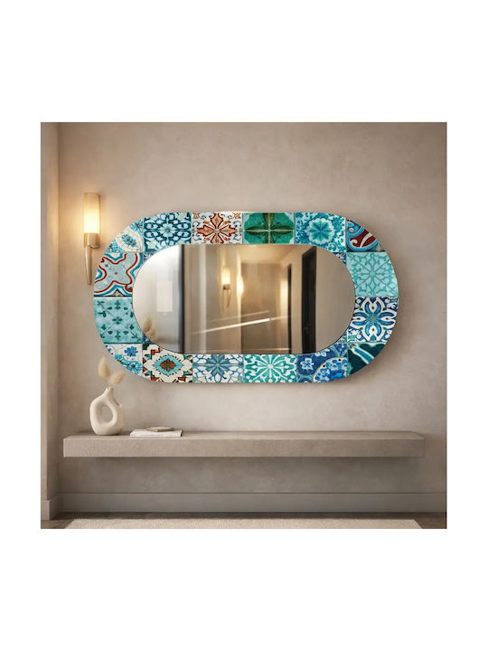 Oval Wandspiegel Mit Glas Rahmen Blau Muster (55x99cm)
