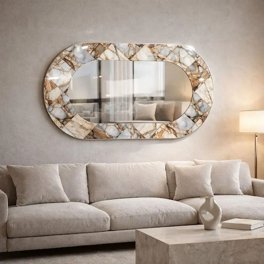 Oval Mehrfarbiger Wandspiegel Mit Buntem Marmor Glas Oberfläche (55x99cm)