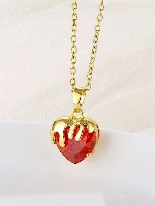 Eluna Necklace With Heart Design In Gold Plated Steel Red