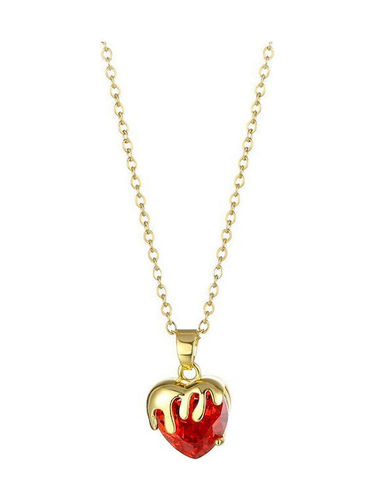 Eluna Necklace With Heart Design In Gold Plated Steel Red
