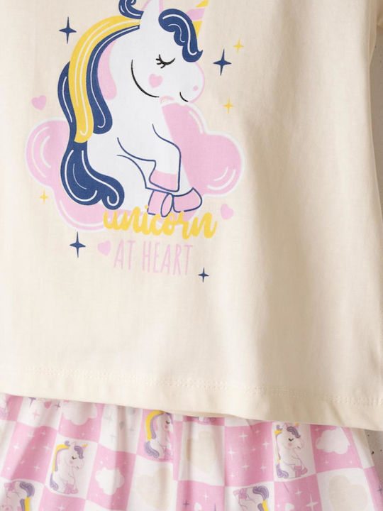 Εβίτα Παιδική Πιτζάμα Καλοκαιρινή Εκρού Baby Unicorn