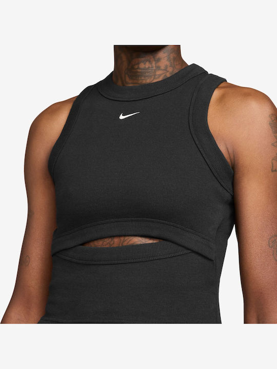 Chill Knit Γυναικείο Καλοκαιρινό Crop Top Αμάνικο Μαύρο