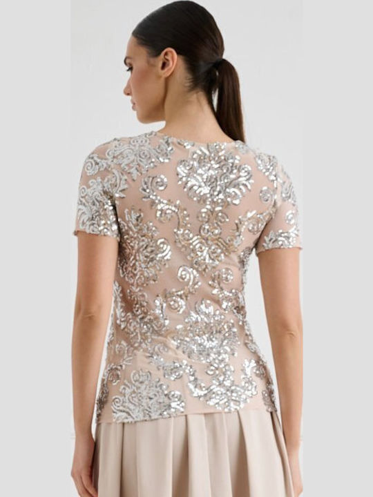 Women's Blouse Short Sleeve Beige