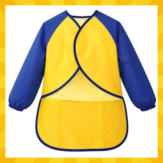Wasserfeste Kinder Malzubehör Schürze Kruzzel Mit Ärmeln & Taschen Gelb Blau 98-122cm