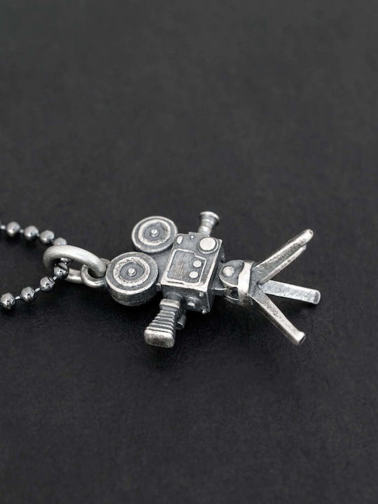 Hängende Charms Männlich Kamera Kino Handgefertigt Silber 925 Kordel Kunstleder 50cm