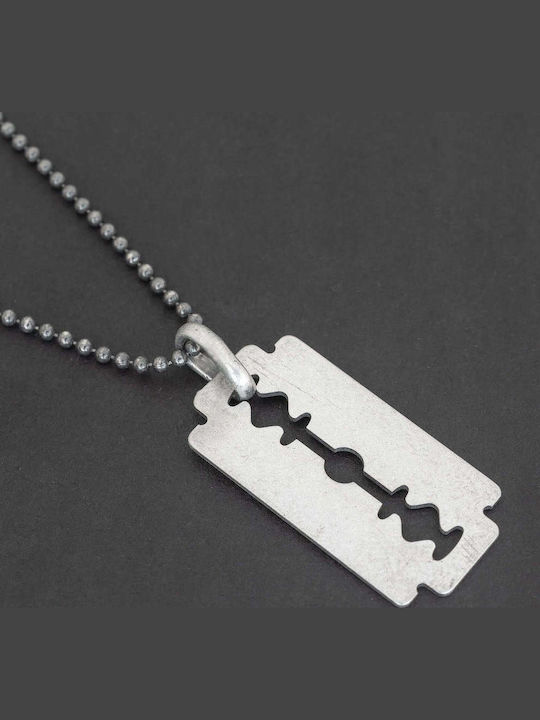 Men's Pendant Razor Handmade Silver 925 Cord Faux Leather 50cm