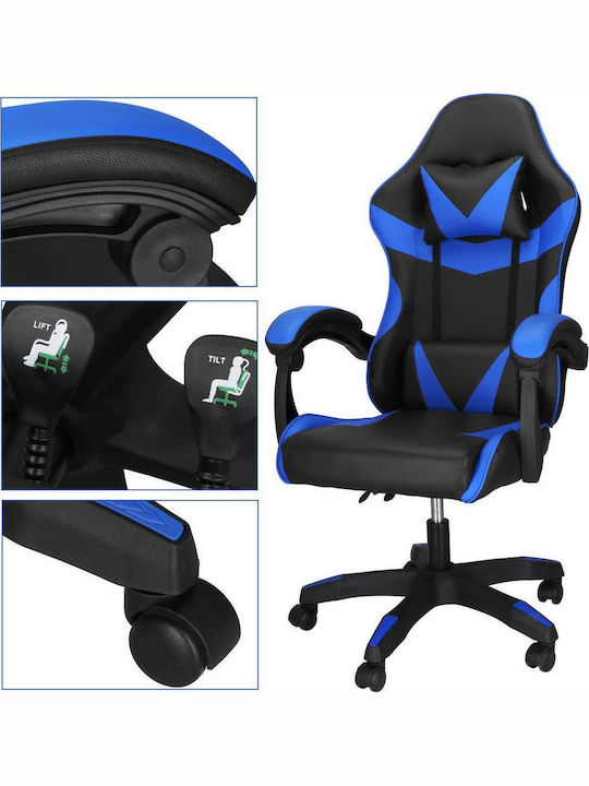Καρέκλα Gaming Δερματίνης με Ρυθμιζόμενα Μπράτσα Black/Blue