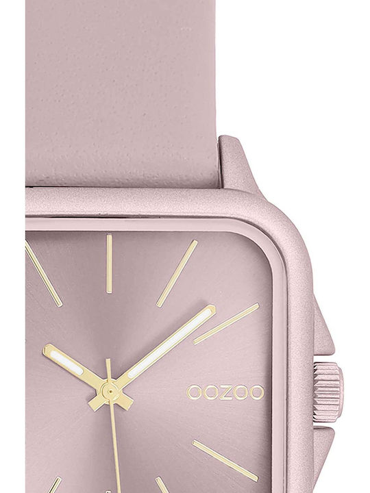 Oozoo Timepieces Γυναικείο Ρολόι 34mm Μπαταρίας με Ροζ Δερμάτινο Λουράκι