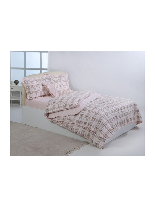 Silk Fashion Cotton Duvet Cover Set Semi Double with Pillowcase and 1 Bed Sheet 180x250cm Pink