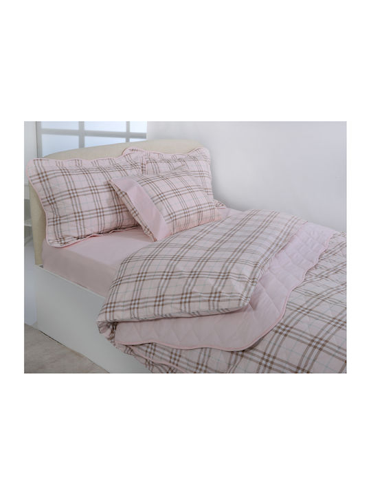 Silk Fashion Cotton Duvet Cover Set Semi Double with Pillowcase and 1 Bed Sheet 180x250cm Pink