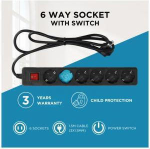 GSC Power Strip 6 Sockets with Switch and 1.5m Cable