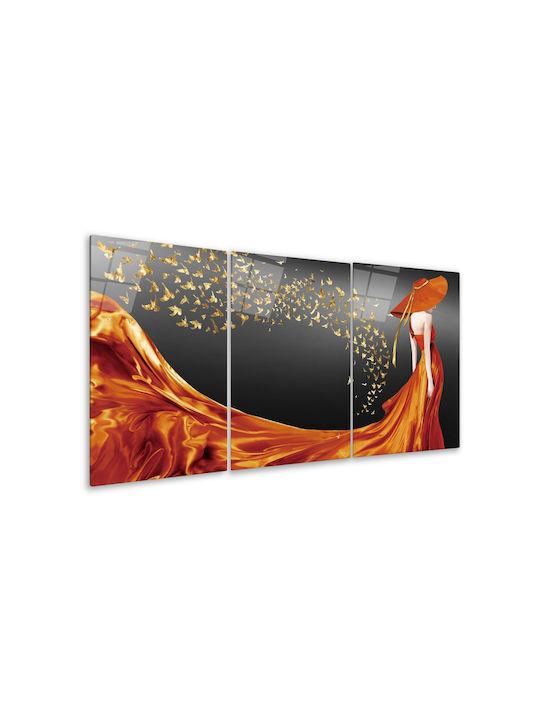 Threefold Glass Set With Female Portrait Orange (35x50cm)