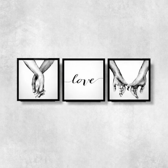 Dreifach Glas Quadrat Set Mit Wort Liebe Schwarz-Weiß (80x80cm)