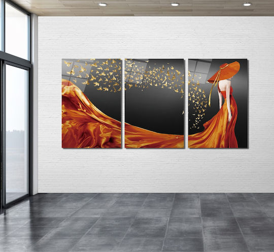 Dreifach Glas Set Mit Weiblichem Porträt Orange (35x50cm)