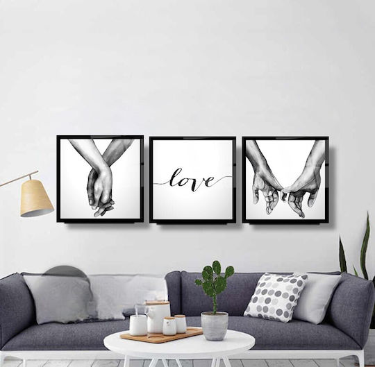 Dreifach Glas Quadrat Set Mit Wort Liebe Schwarz-Weiß (60x60cm)