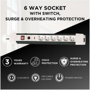 GSC Power Strip Safety 6 Sockets with Switch and Cable 1.5m