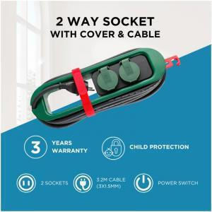 GSC Steckdosenleiste 2 Steckdosen mit Kabel 3,2m Grün