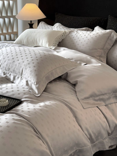 Σετ Παπλωματοθήκη Υπέρδιπλη 220x240cm 100% Lyocell Ζακάρ 2 Μαξιλαροθήκες & 1 Σεντόνι Γκρι