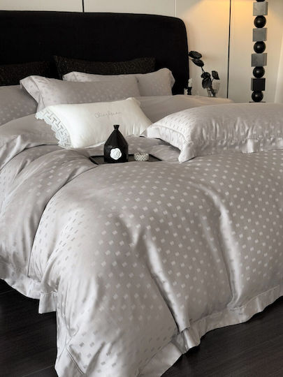 Σετ Παπλωματοθήκη Υπέρδιπλη 220x240cm 100% Lyocell Ζακάρ 2 Μαξιλαροθήκες & 1 Σεντόνι Γκρι