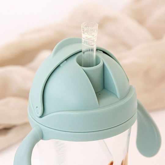 Kiokids Children's Cup with Handles and Straw Squirrel Silicone Green 300ml for 6m+