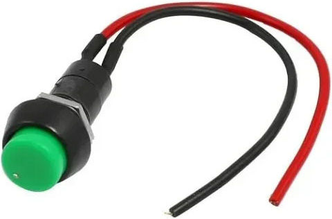 Превключвател Button On Off Ф12 Кабел 12v 24v Зелен