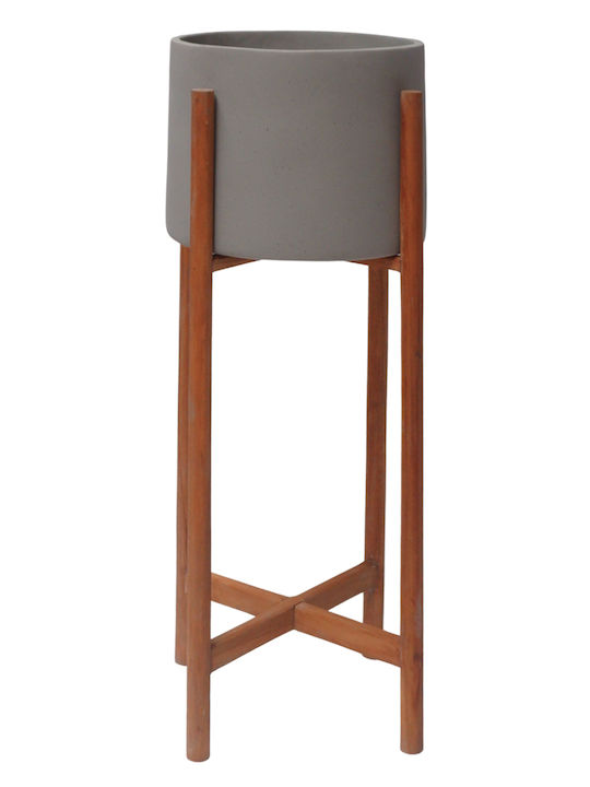 HomeMarkt Rentil Plant Pot Wooden Gray with Stand 25x65cm