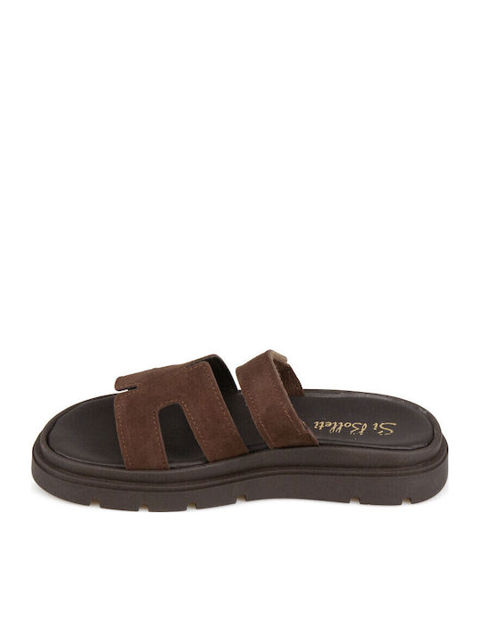 Deri Damen Flatforms Braun Sandalen