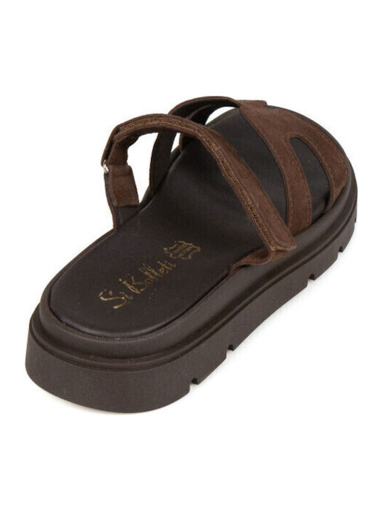 Deri Damen Flatforms Braun Sandalen