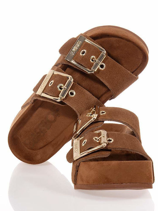 Leather Women's Anatomic Flat Sandals Tabac Brown
