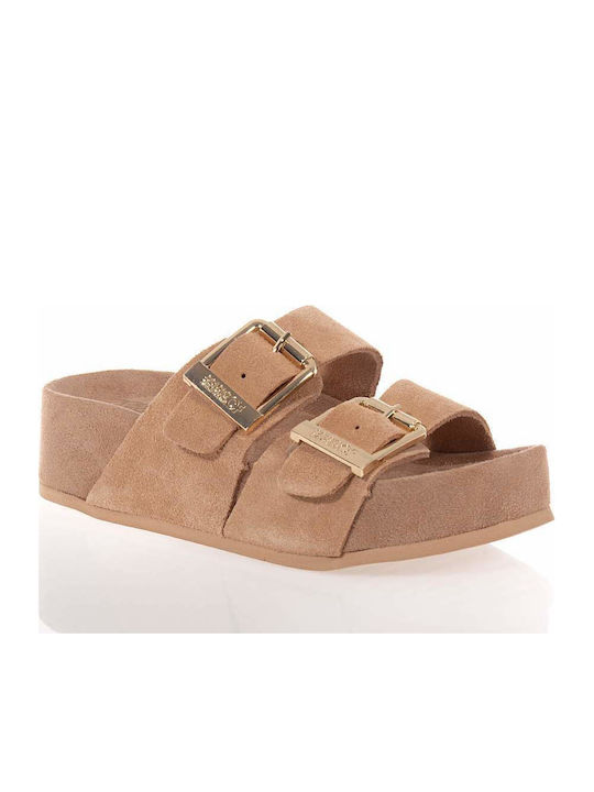 Leather Women's Anatomic Flat Sandals Beige