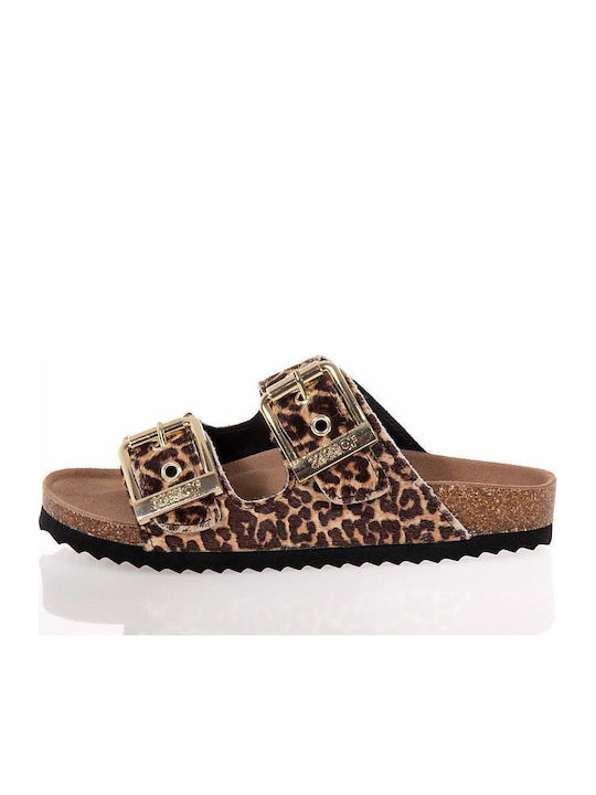 Leather Women's Flat Sandals Brown