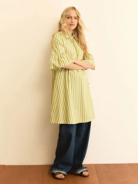 Poplin Midi Hemdkleid mit Rüschen Lime