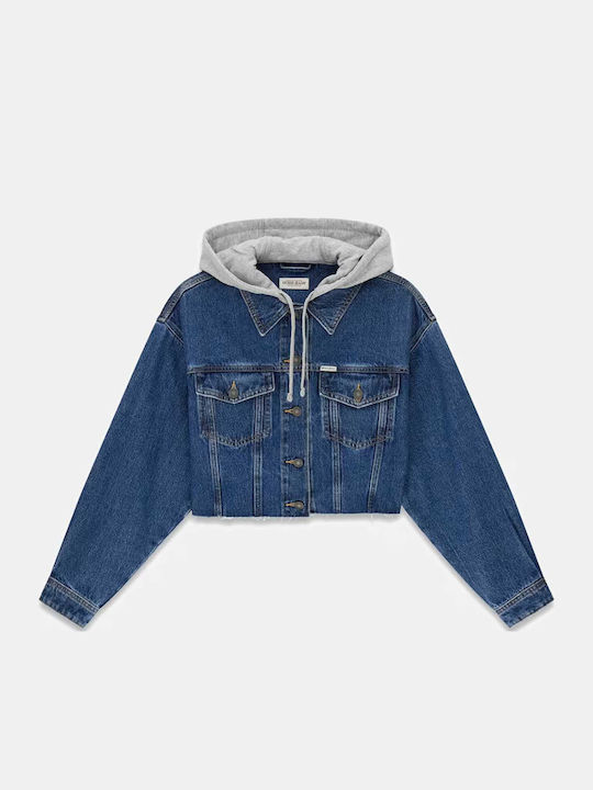 Crop Women's Jacket for Winter Blue