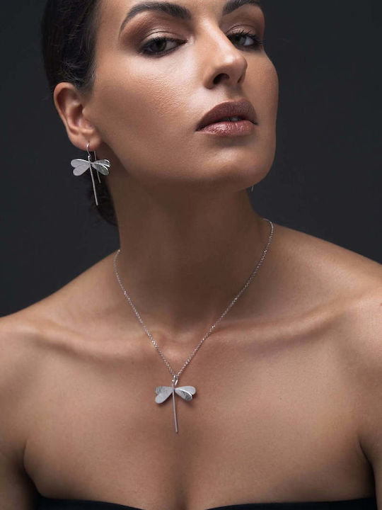 Jewelry Set Pendant Earrings Lilies Handmade Silver 925 Chain 45cm