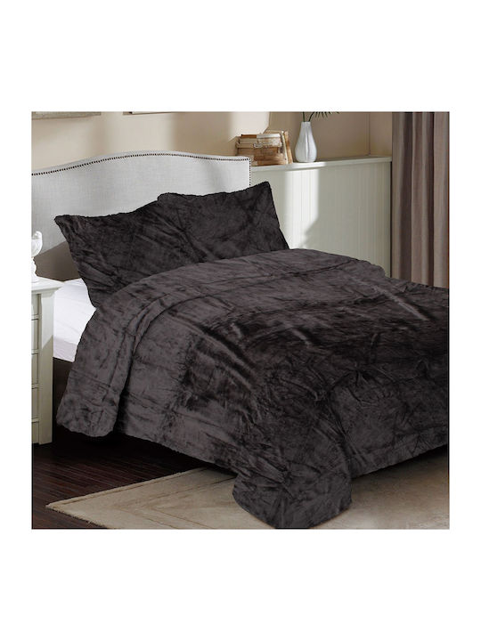 Dimcol Solid Κουβέρτα Fleece Μονή 160x220εκ. Grey-black