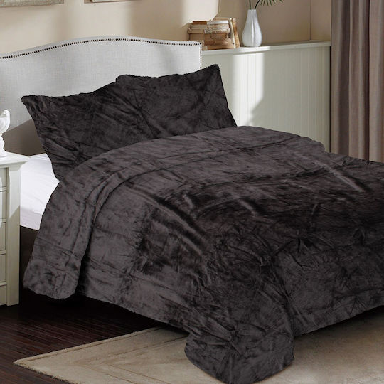 Dimcol Solid Κουβέρτα Fleece Μονή 160x220εκ. Grey-black