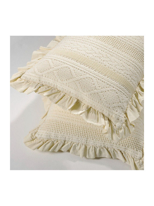 Down Town Home 454 Knitted Blanket Single 170x240cm Ecru Border