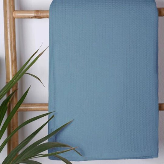 Κουβέρτα Πικέ Cotton Blue Μονή 165×265 Sunshinehome