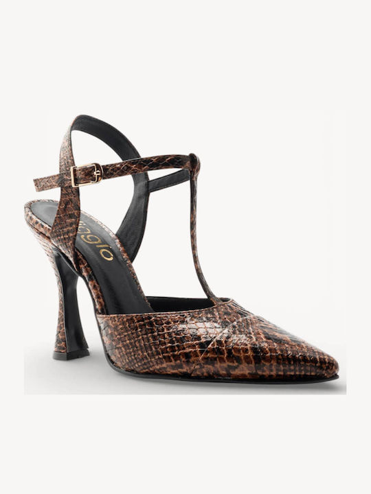 Ligglo Δερμάτινες Μυτερές Γόβες με Λουράκι Animal Print