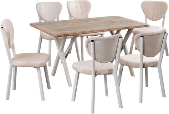 Dining Room Furniture Set for 6 People Oak Cream 120x80x75cm