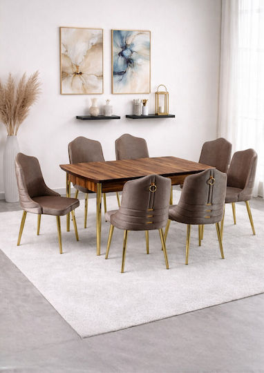 Orchidea Dining Room Furniture Set for 6 People in Walnut Brown 132x80x75cm