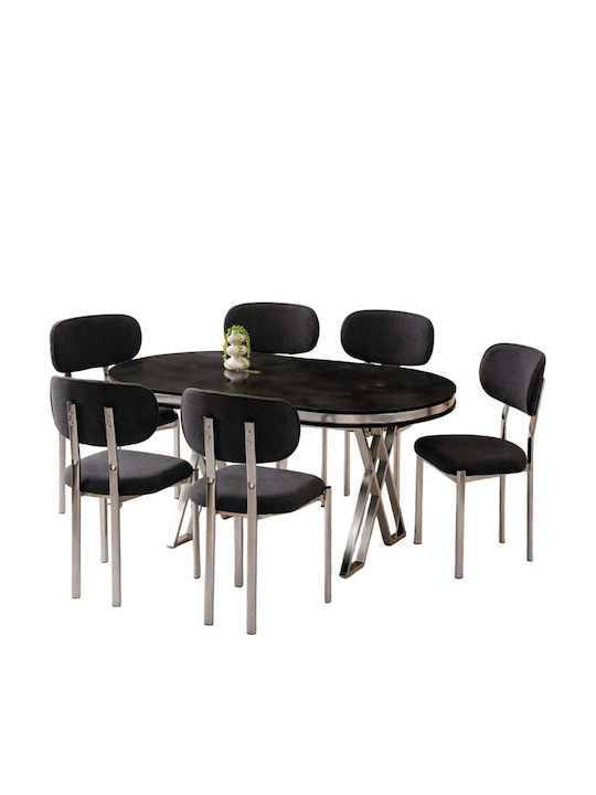 Esszimmermöbel-Set Für 6 Personen Schwarz Silber 170x90x75cm