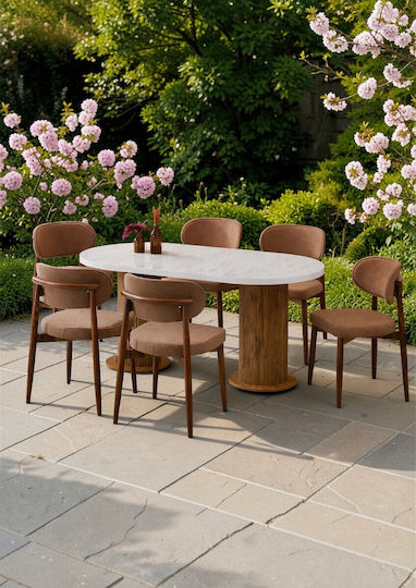 Bohem Dining Set Brown Metal Chairs Marble With White Design 170x90x75cm