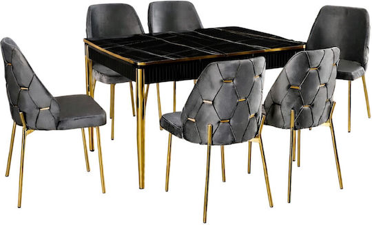 Σετ Τραπεζαρίας 6 Ατόμων Kelebek Mdf Μαύρο 132x80x75cm