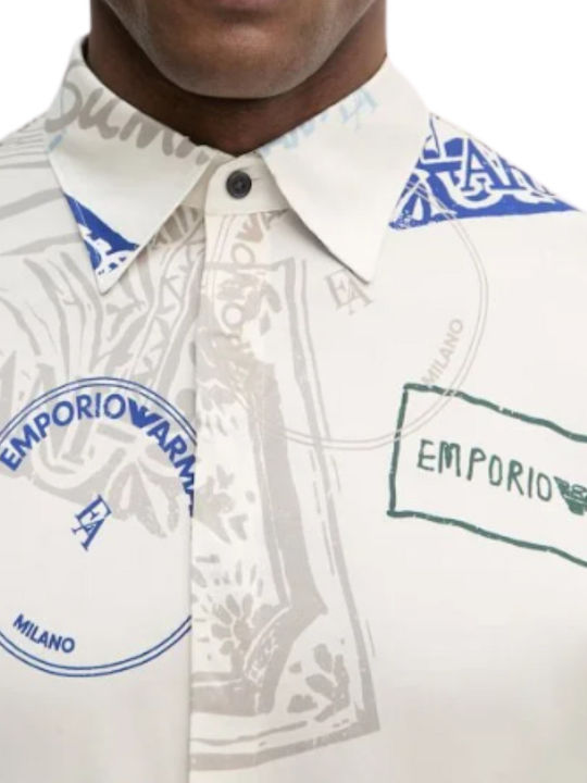 Short Sleeve Shirt in Regular Fit Ecru Blue Cigar